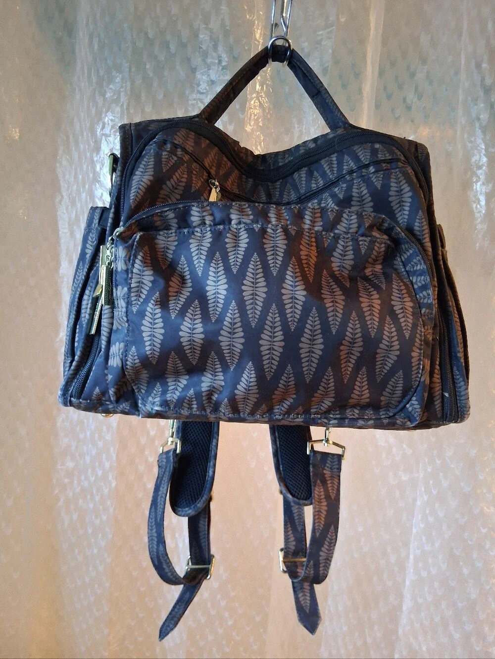 Jujube Brown Patterned Leaf Print Convertible Diaper Bag Preowned